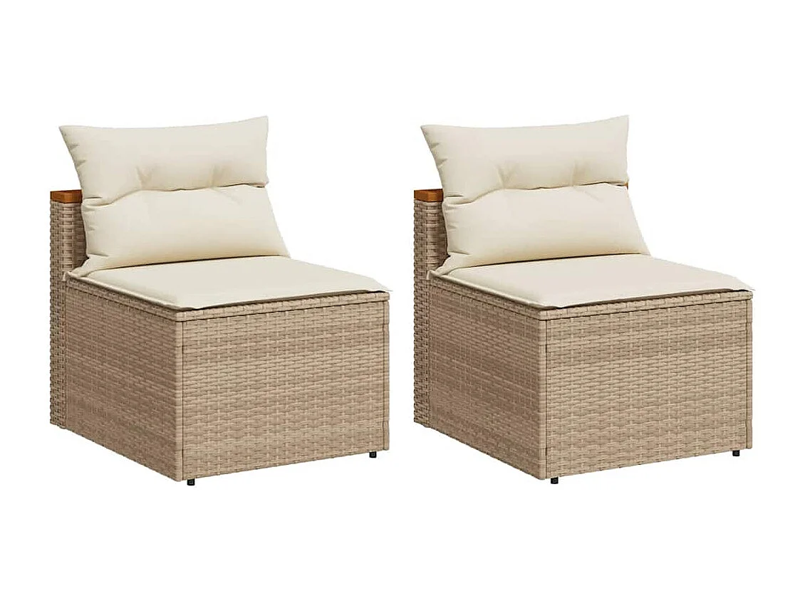 Gartensofas ohne Armlehnen mit Kissen 2 Stk. Beige Poly Rattan
