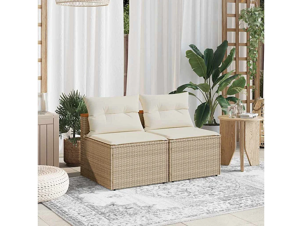 Gartensofas ohne Armlehnen mit Kissen 2 Stk. Beige Poly Rattan