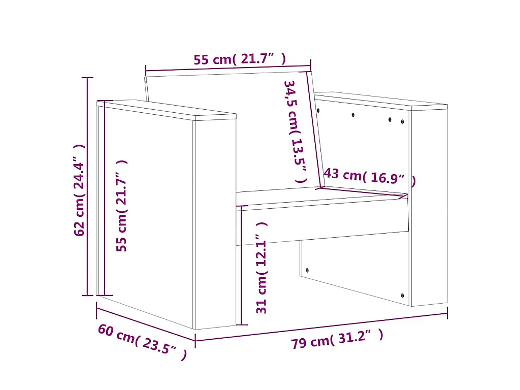Divano da Giardino Marrone Cera 79x60x62 cm Legno Massello Pino