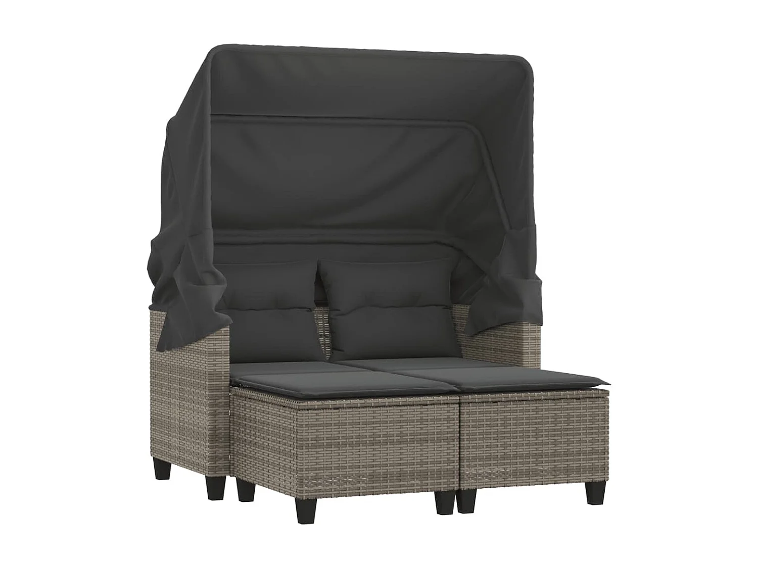 Gartensofa 2-Sitzer mit Dach und Hockern Grau Poly Rattan