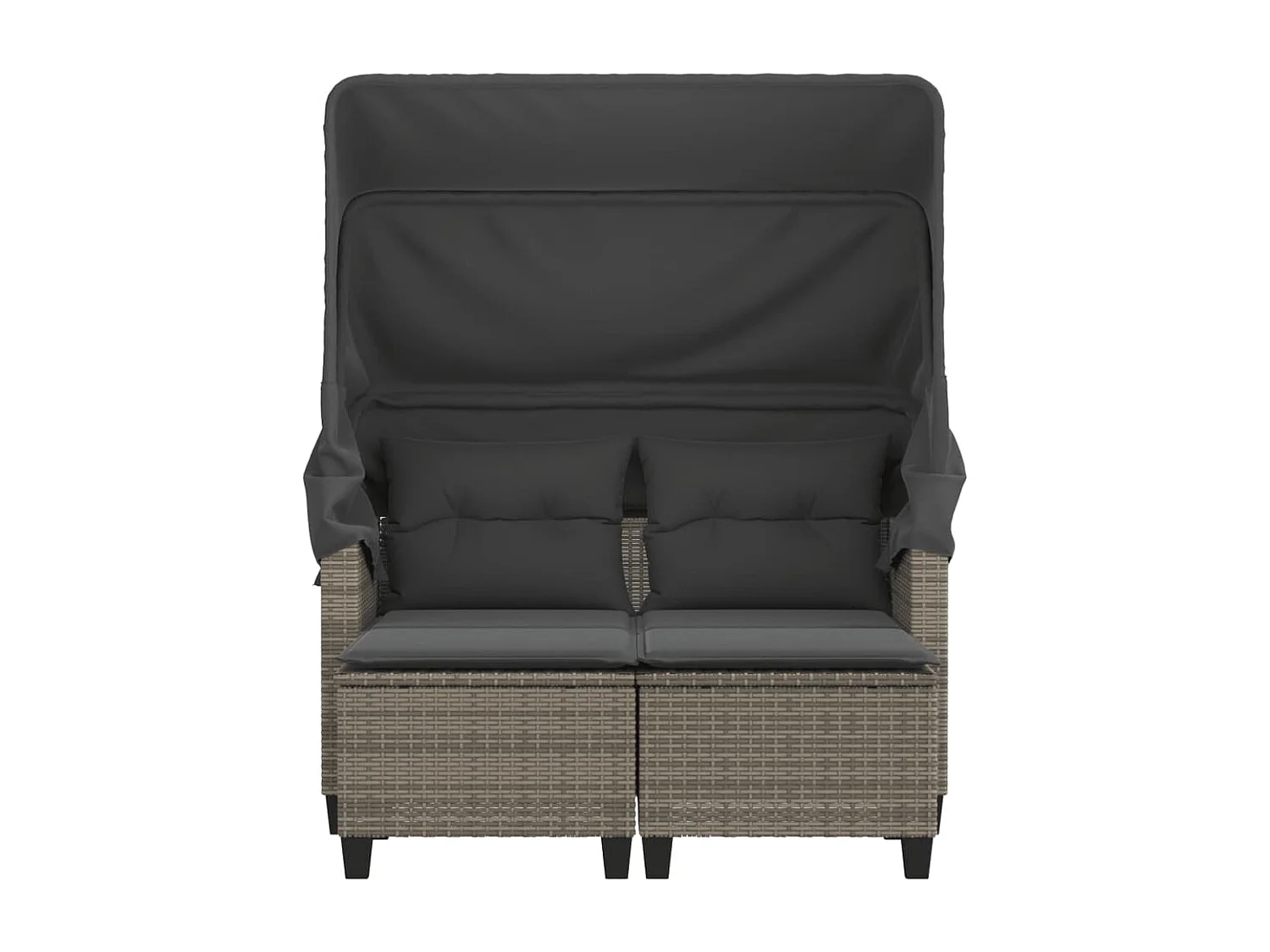 Gartensofa 2-Sitzer mit Dach und Hockern Grau Poly Rattan