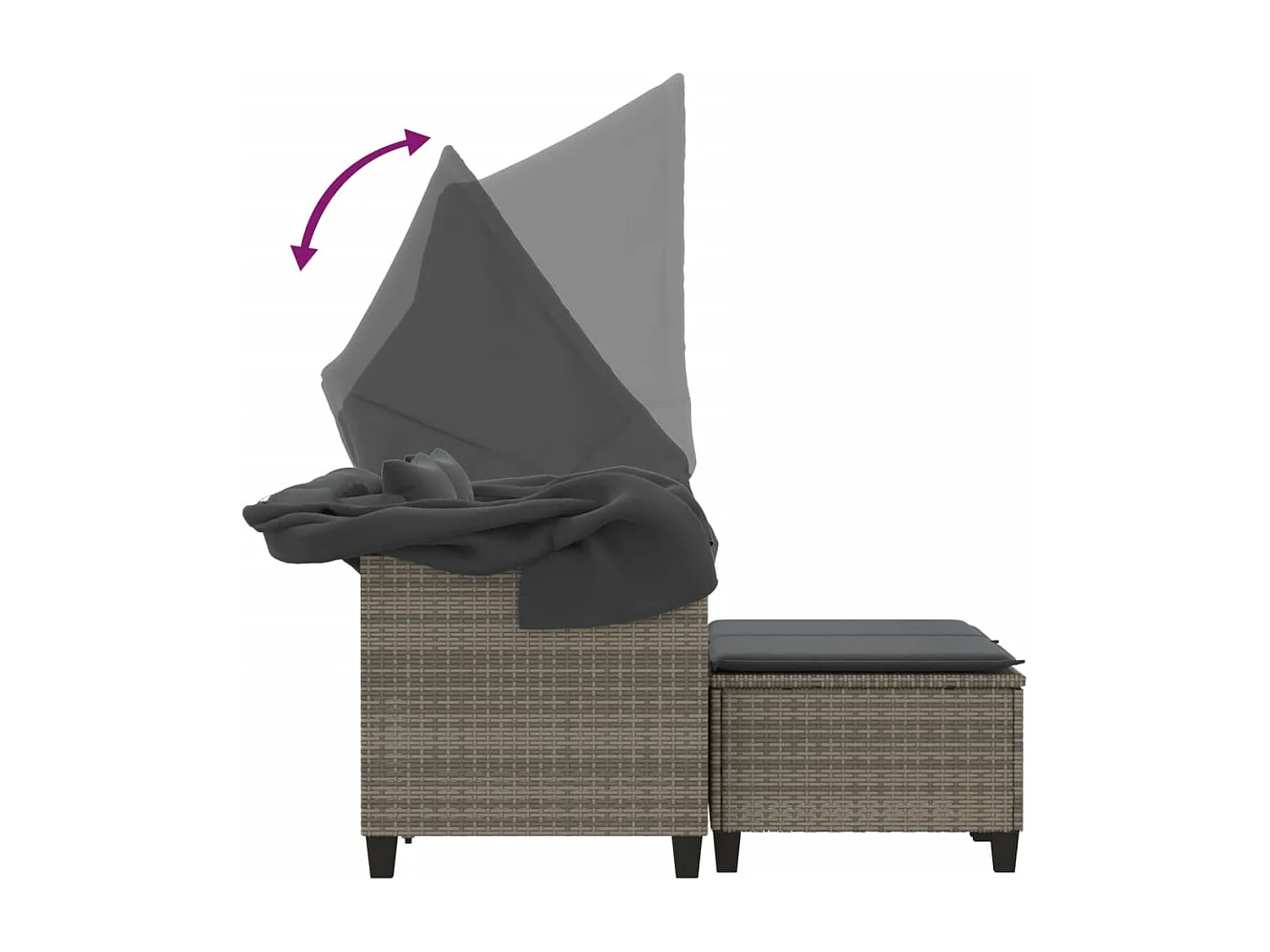 Gartensofa 2-Sitzer mit Dach und Hockern Grau Poly Rattan