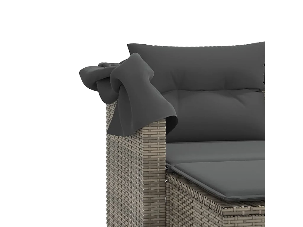 Gartensofa 2-Sitzer mit Dach und Hockern Grau Poly Rattan