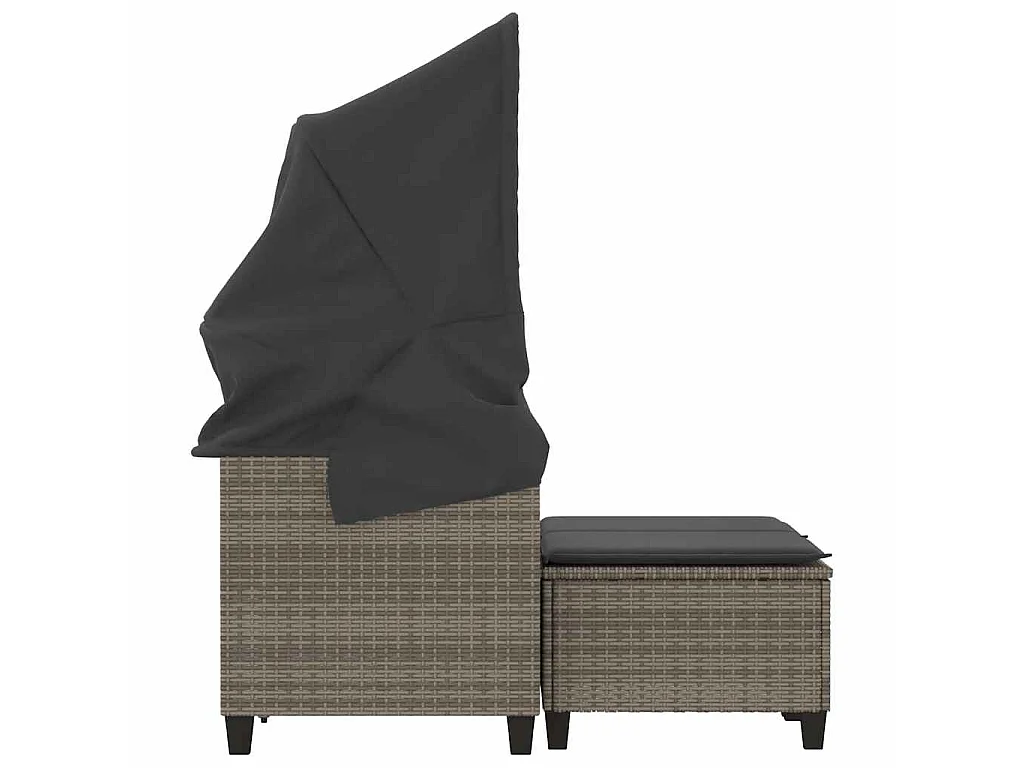 Gartensofa 2-Sitzer mit Dach und Hockern Grau Poly Rattan