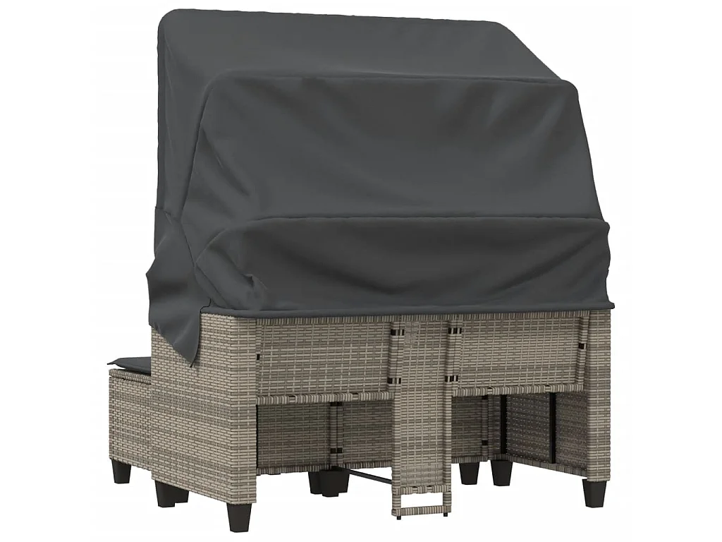 Gartensofa 2-Sitzer mit Dach und Hockern Grau Poly Rattan
