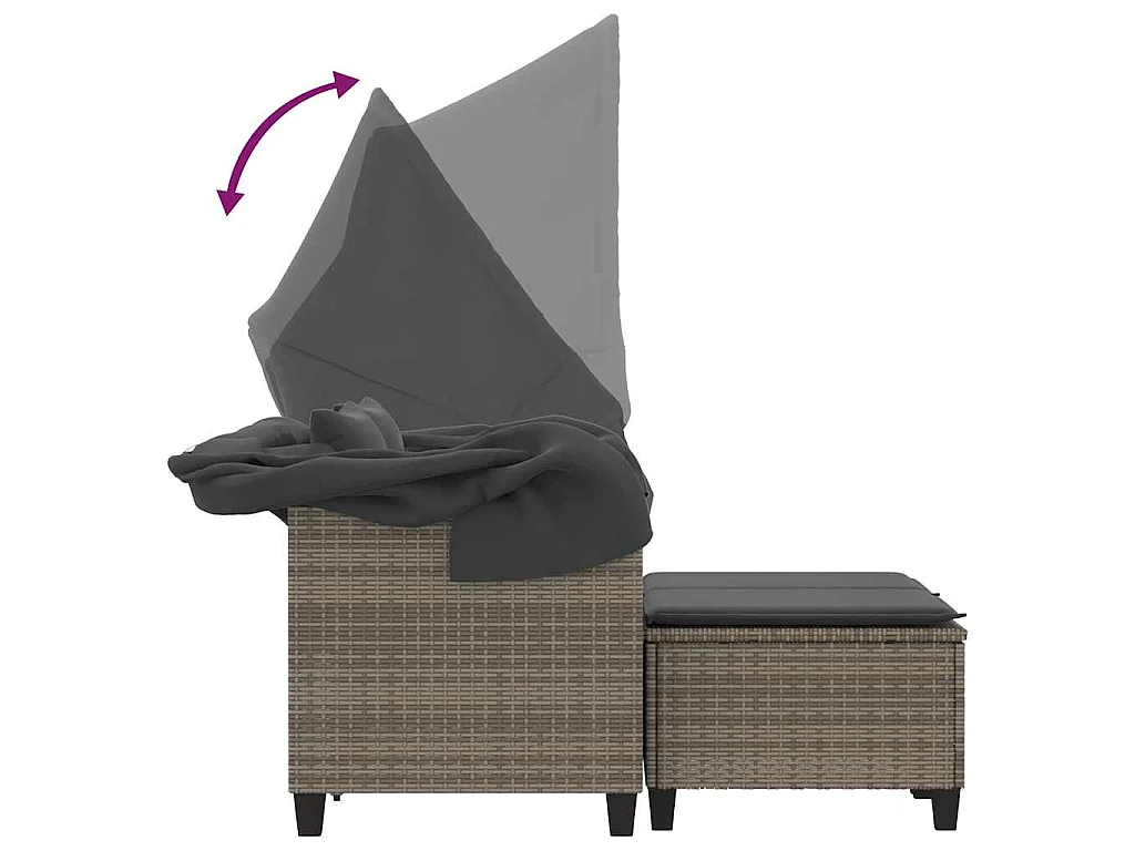 Gartensofa 2-Sitzer mit Dach und Hockern Grau Poly Rattan
