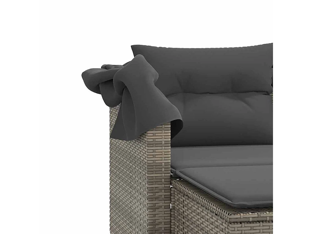 Gartensofa 2-Sitzer mit Dach und Hockern Grau Poly Rattan