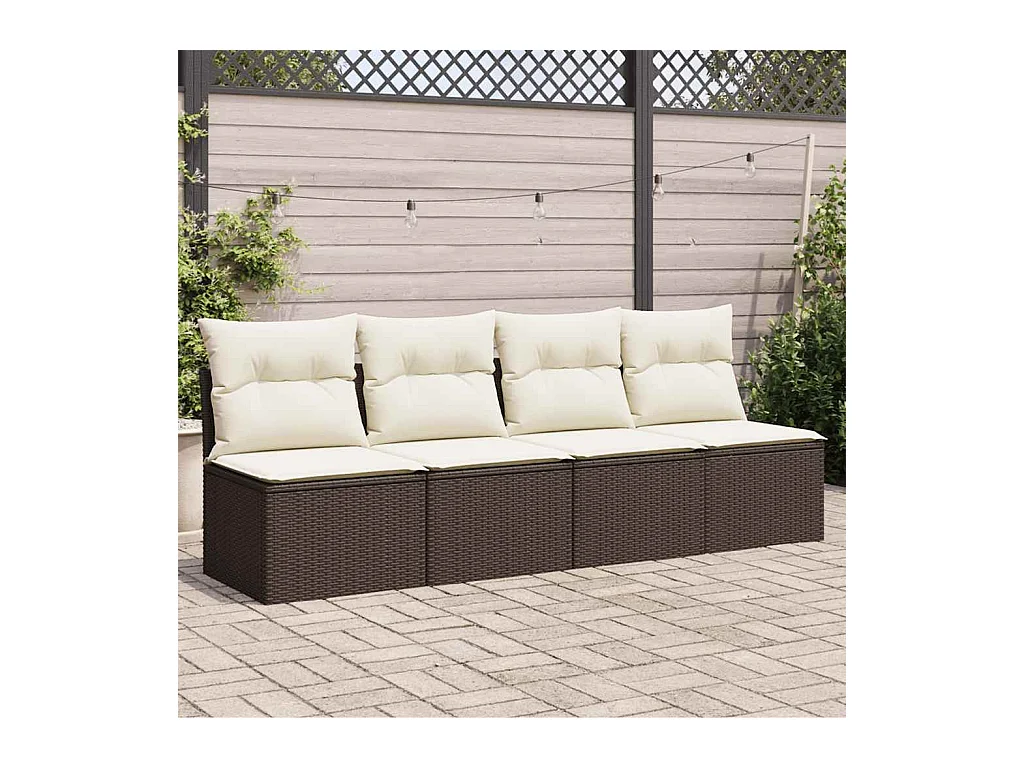 Tuinbank 4-zits met kussens poly rattan bruin