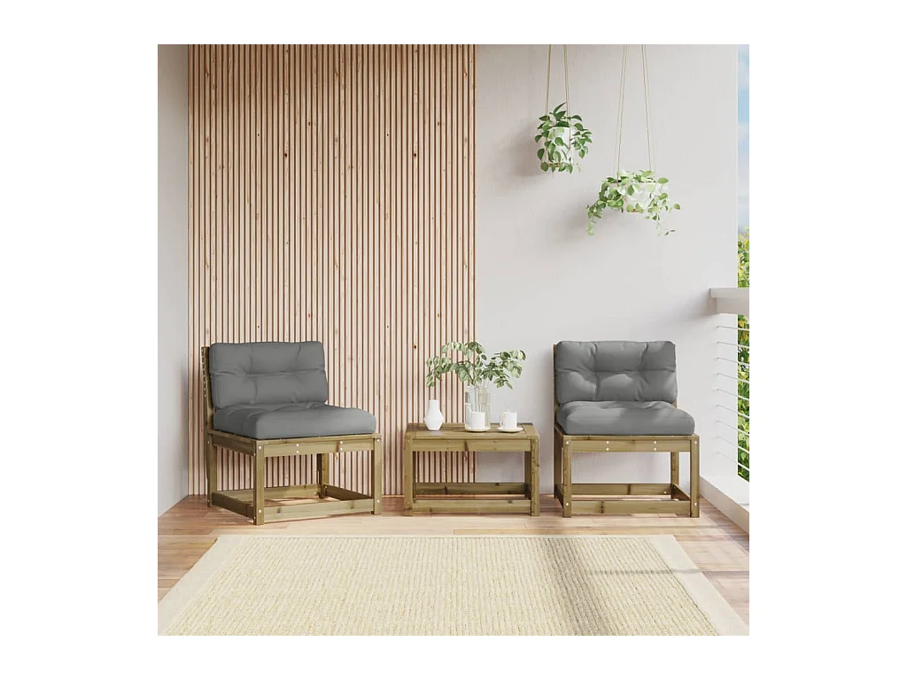 Canapés de jardin avec coussins 2pcs bois de pin imprégné