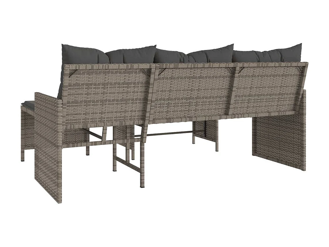 Tuinbank met tafel en kussens L-vormig poly rattan grijs