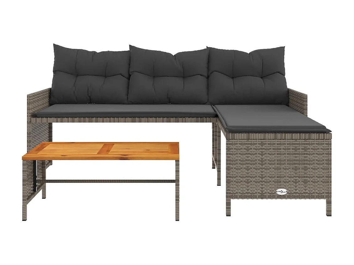 Canapé de jardin avec table et coussins en forme de L gris