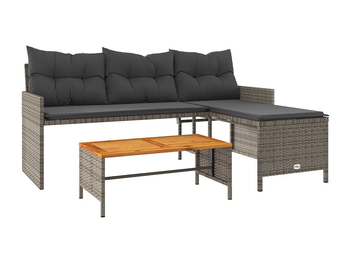 Gartensofa in L-Form mit Tisch und Kissen Grau Poly Rattan