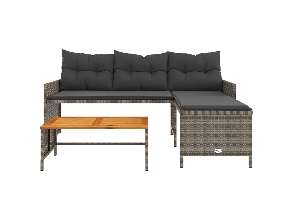 Gartensofa in L-Form mit Tisch und Kissen Grau Poly Rattan