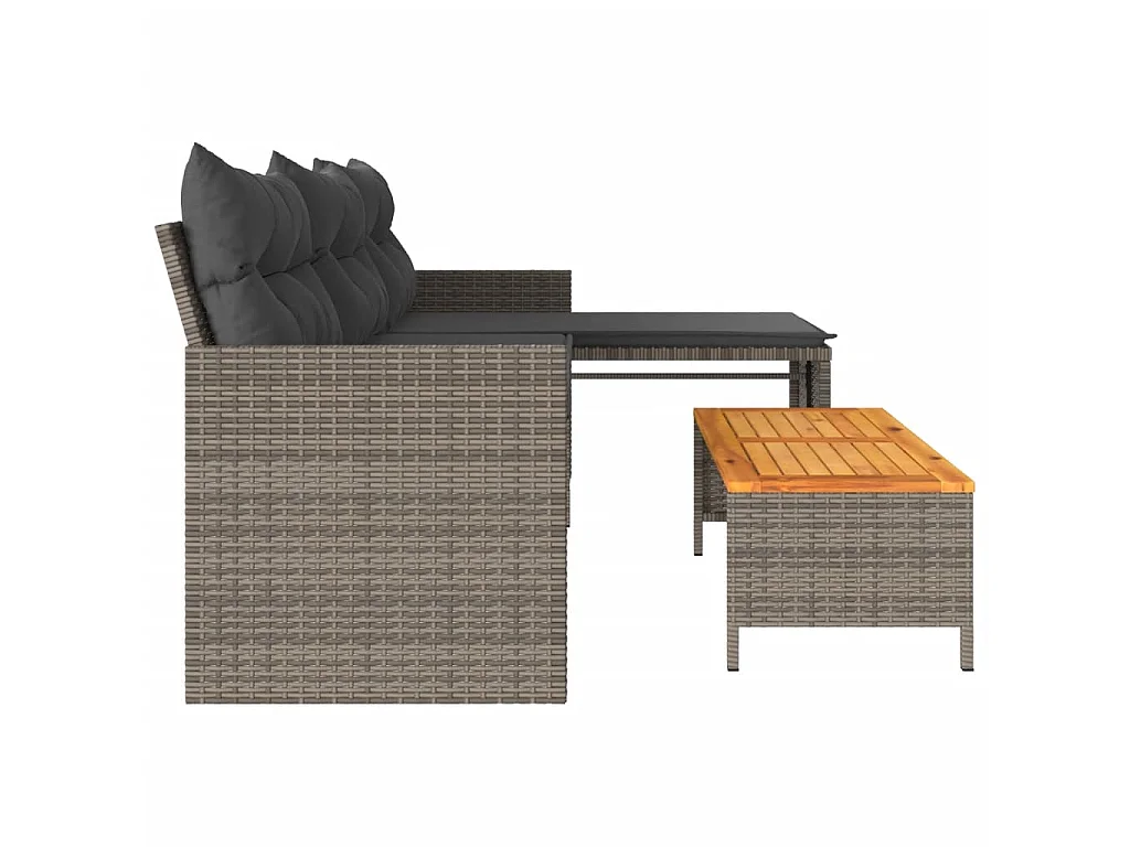 Gartensofa in L-Form mit Tisch und Kissen Grau Poly Rattan