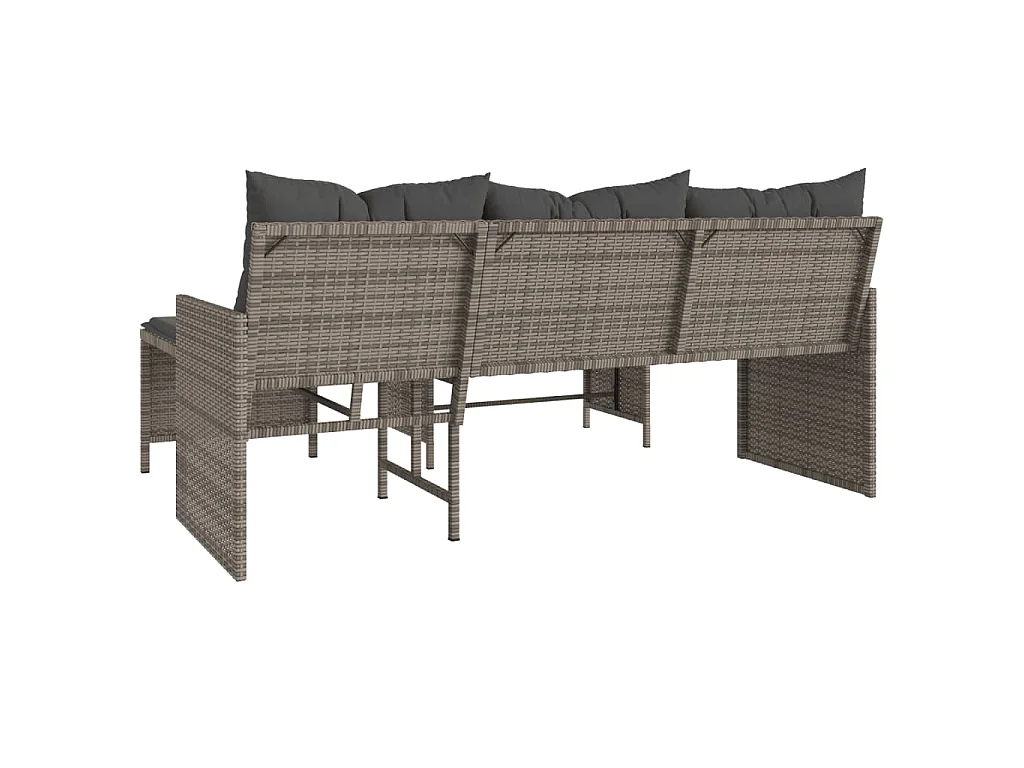 Gartensofa in L-Form mit Tisch und Kissen Grau Poly Rattan