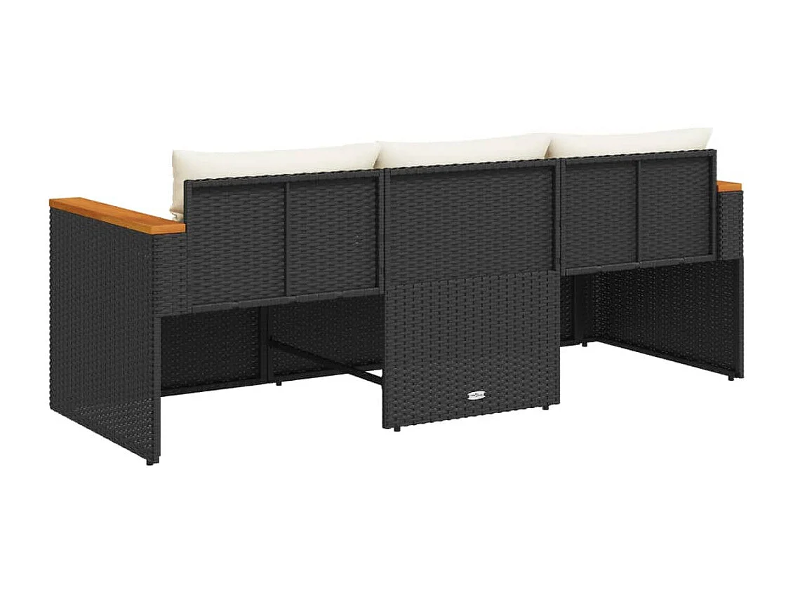 Tuinbank 3-zits met kussens poly rattan zwart