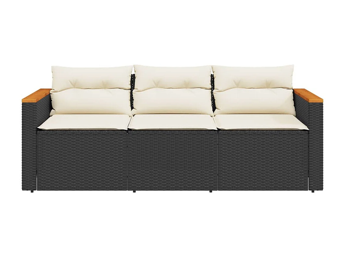 Tuinbank 3-zits met kussens poly rattan zwart