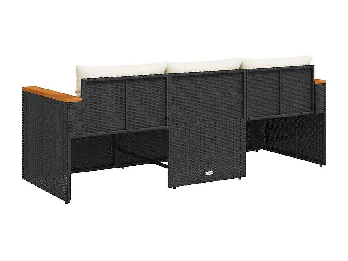 Tuinbank 3-zits met kussens poly rattan zwart