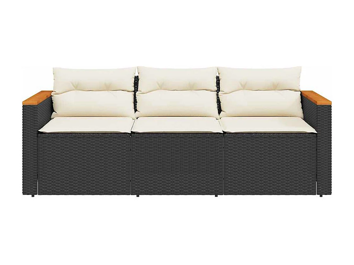 Tuinbank 3-zits met kussens poly rattan zwart
