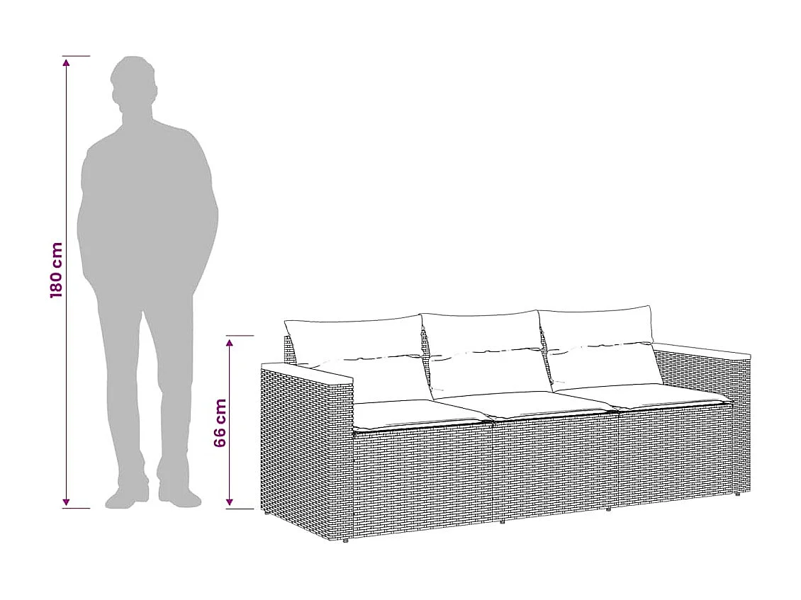 Tuinbank 3-zits met kussens poly rattan zwart