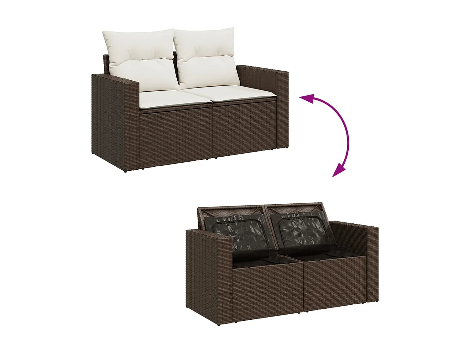 Gartensofa mit Kissen 2-Sitzer Braun Poly Rattan