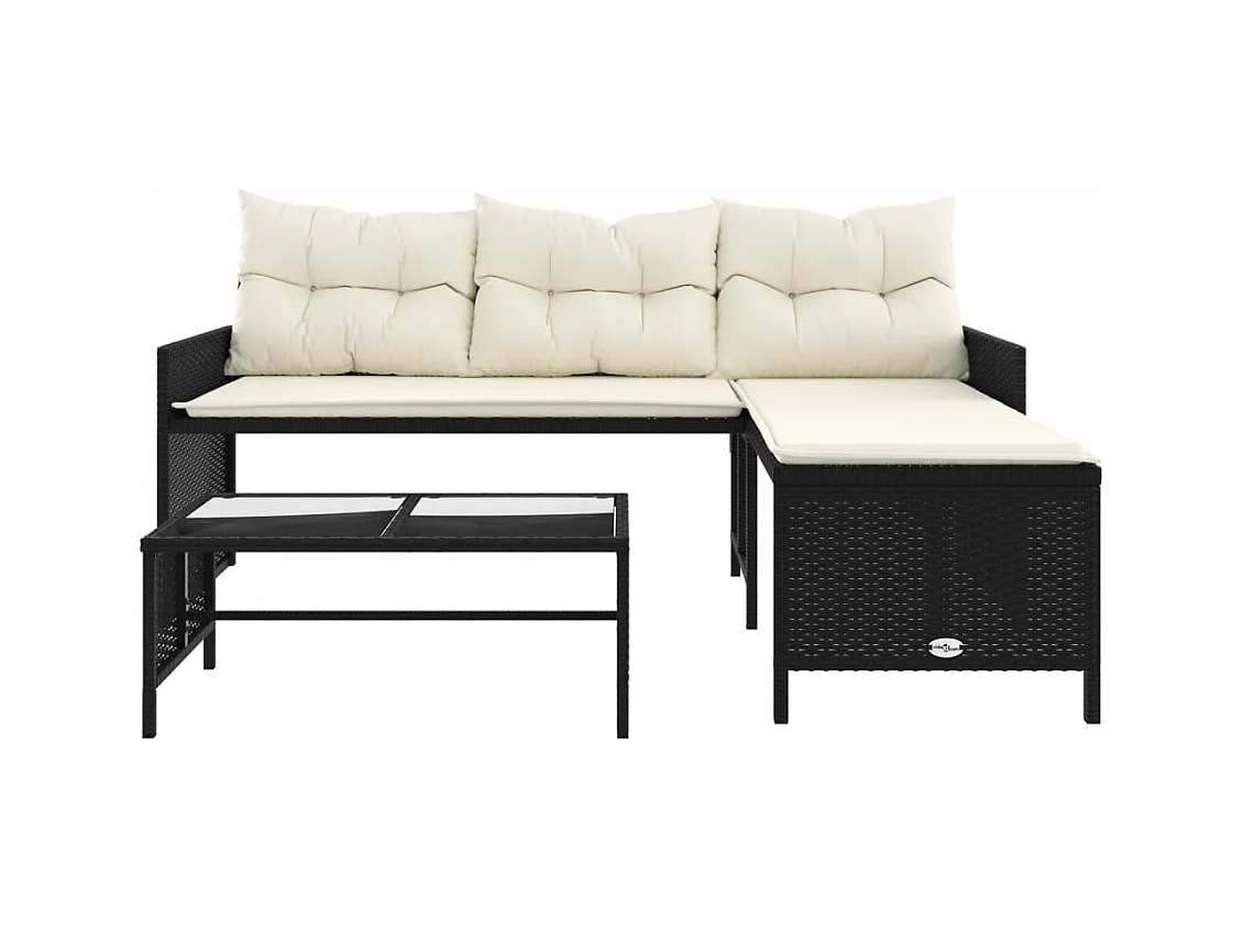 Canapé de jardin avec table et coussins en forme de L noir