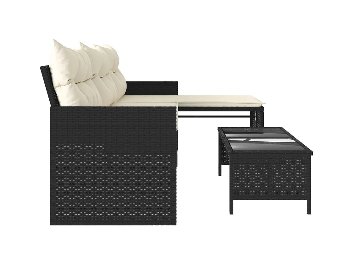 Canapé de jardin avec table et coussins en forme de L noir