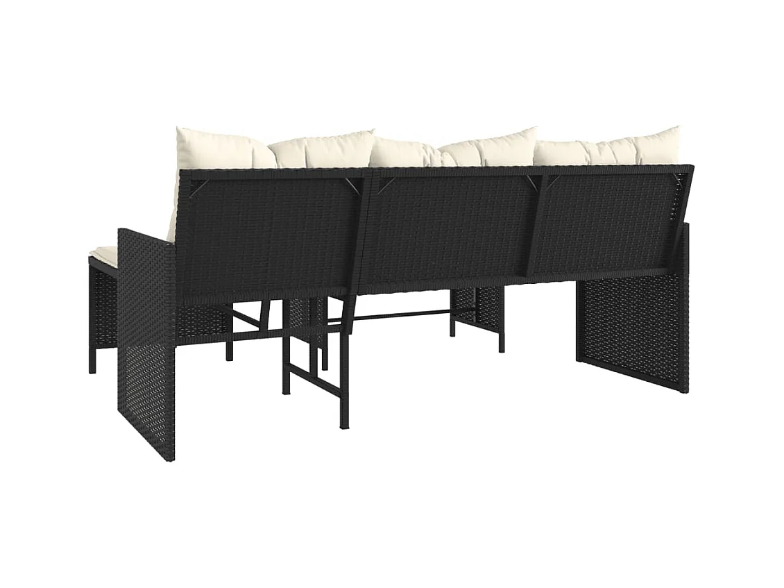 Canapé de jardin avec table et coussins en forme de L noir
