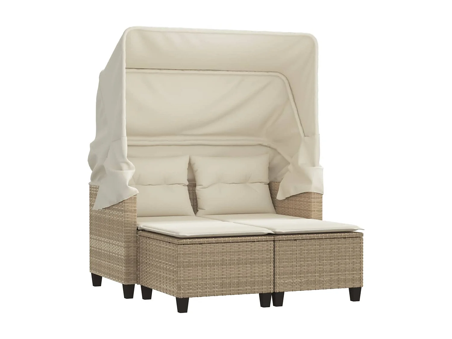 Tuinbank 2-zits met luifel en voetenbanken poly rattan beige