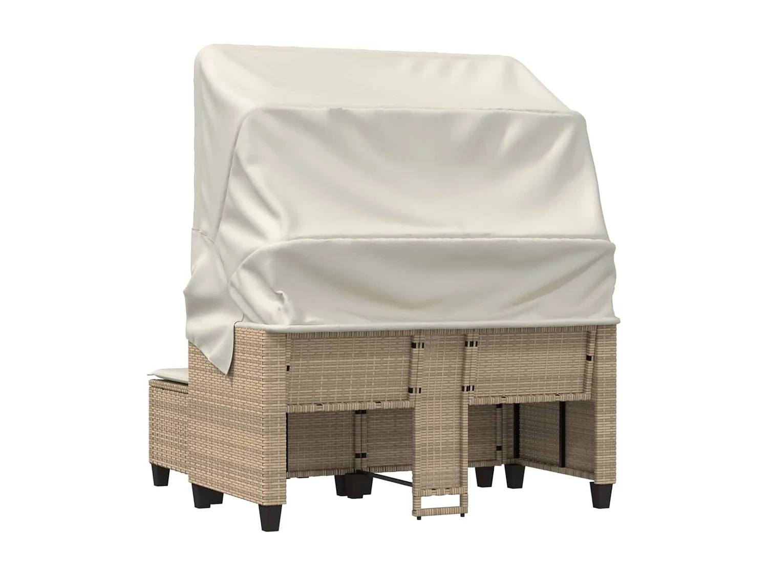 Tuinbank 2-zits met luifel en voetenbanken poly rattan beige