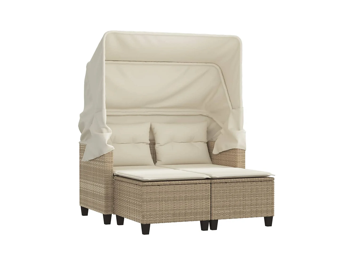 Canapé de jardin 2 places avec auvent et tabourets beige rotin