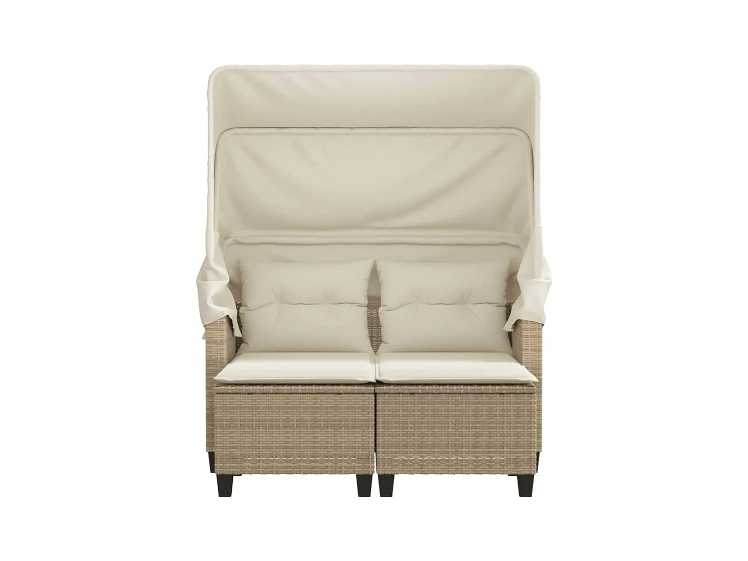 Canapé de jardin 2 places avec auvent et tabourets beige rotin