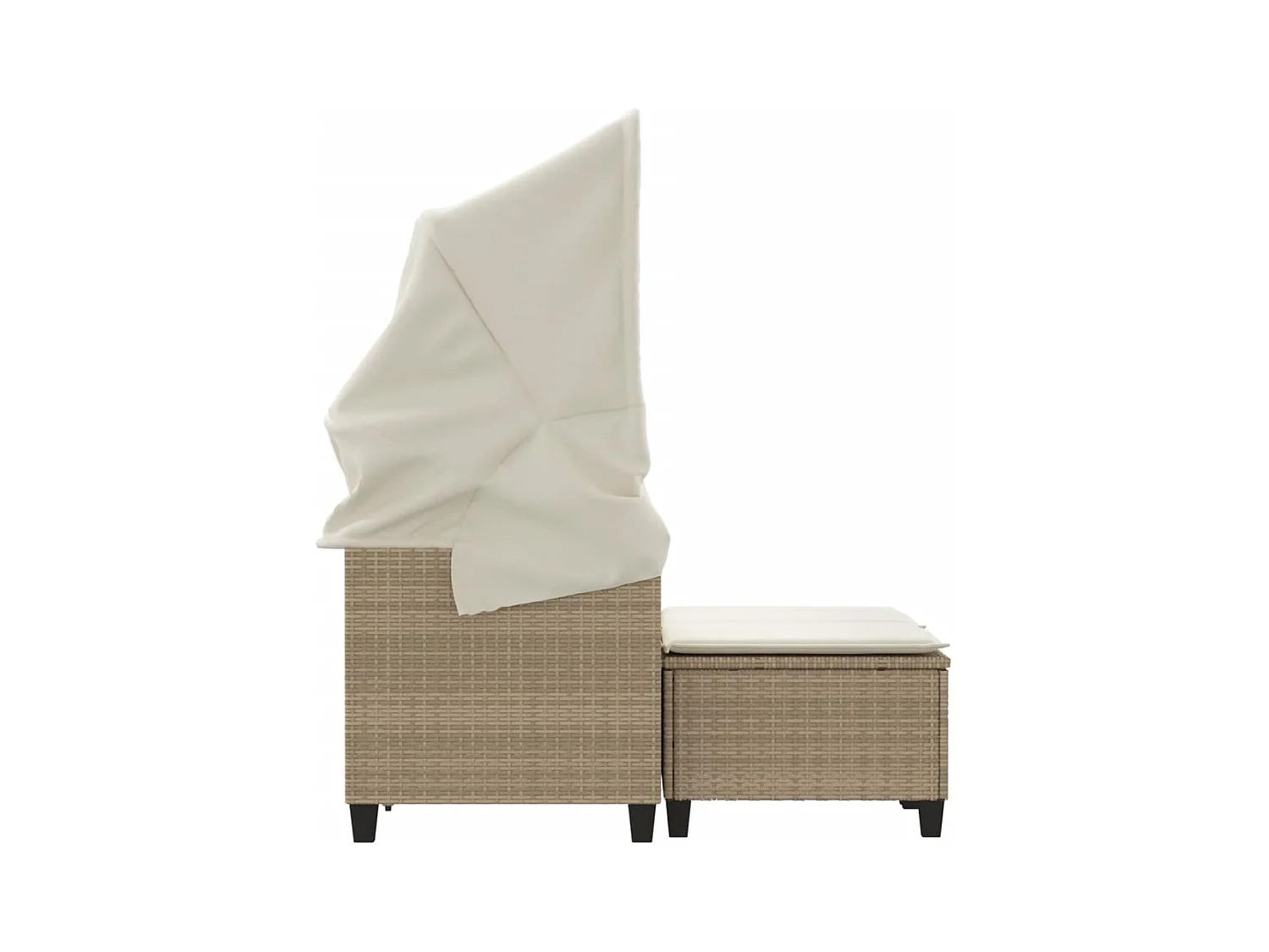 Canapé de jardin 2 places avec auvent et tabourets beige rotin