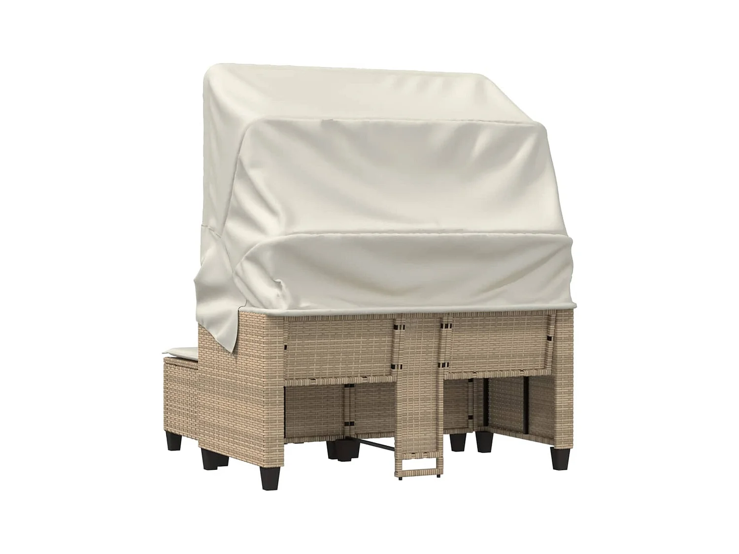 Canapé de jardin 2 places avec auvent et tabourets beige rotin
