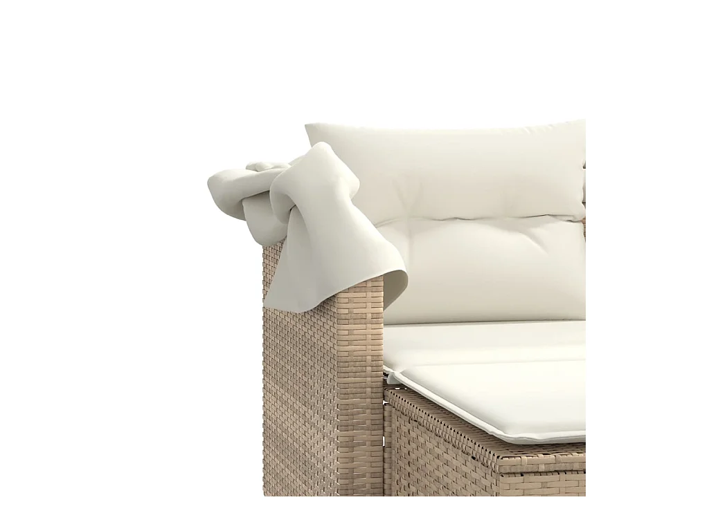 Canapé de jardin 2 places avec auvent et tabourets beige rotin