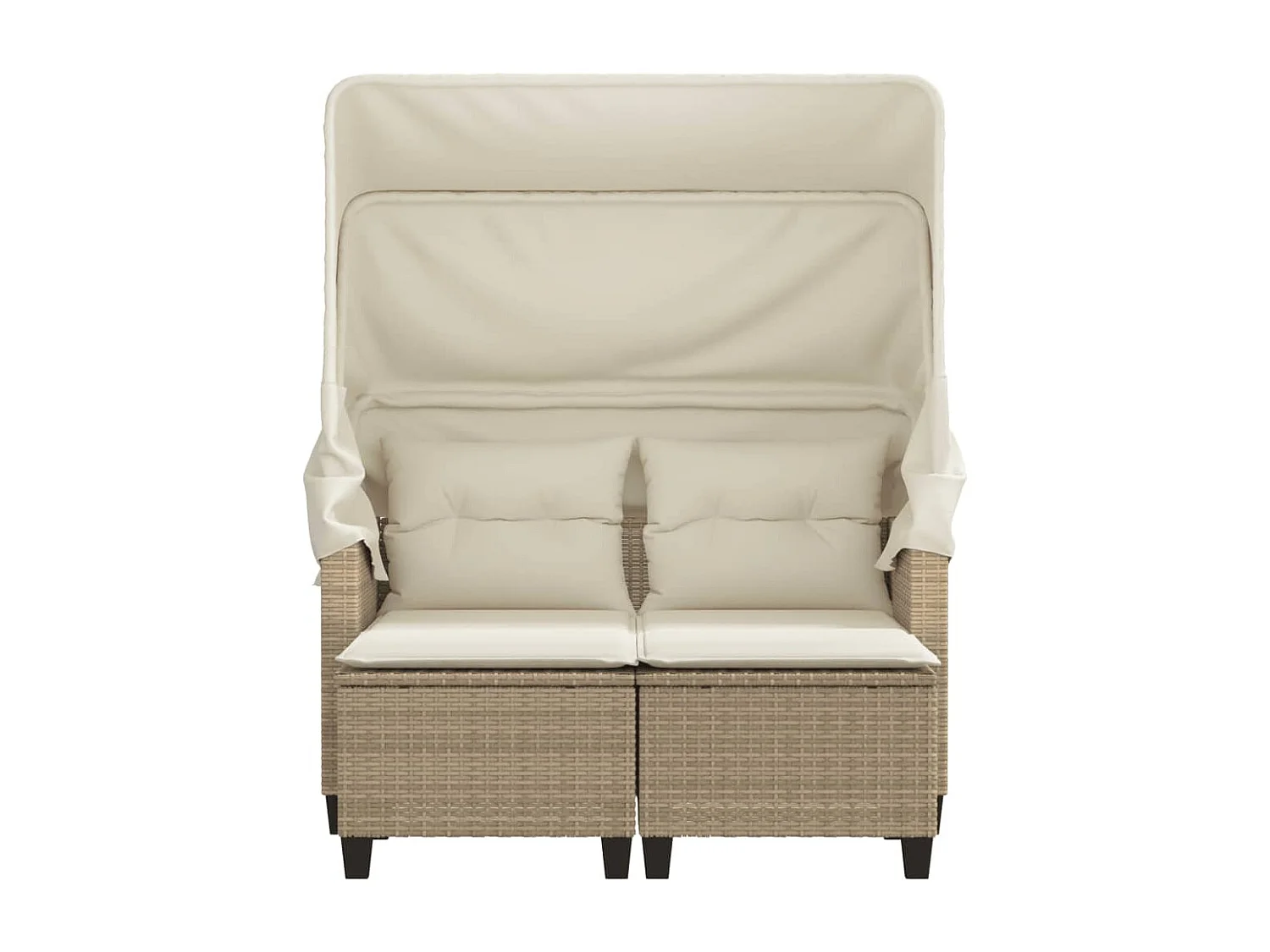 Canapé de jardin 2 places avec auvent et tabourets beige rotin