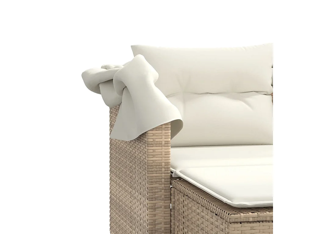 Canapé de jardin 2 places avec auvent et tabourets beige rotin