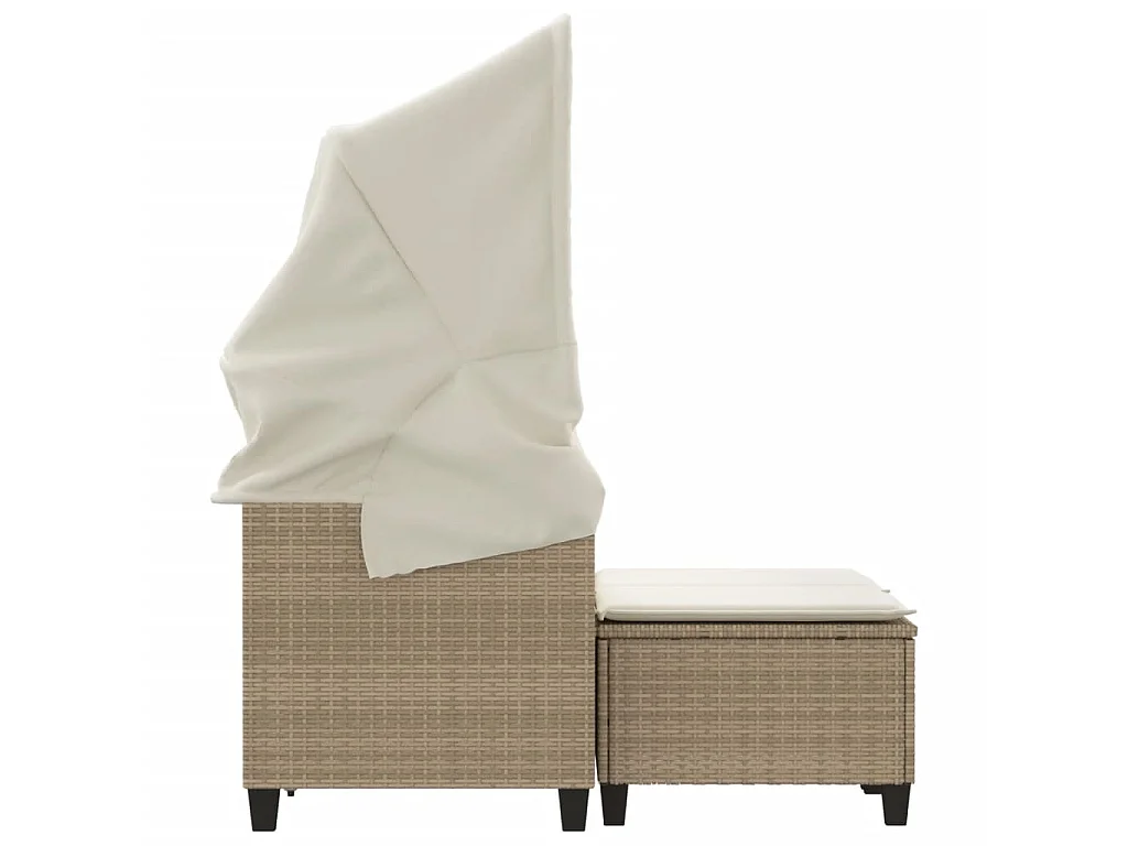 Canapé de jardin 2 places avec auvent et tabourets beige rotin