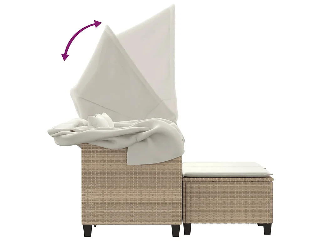 Canapé de jardin 2 places avec auvent et tabourets beige rotin
