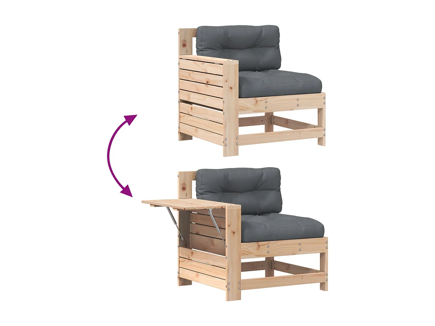 Gartensofa mit Armlehne und Kissen Massivholz Kiefer