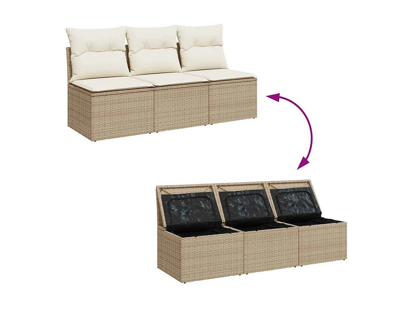 Gartensofa mit Kissen 3-Sitzer Beige Poly Rattan