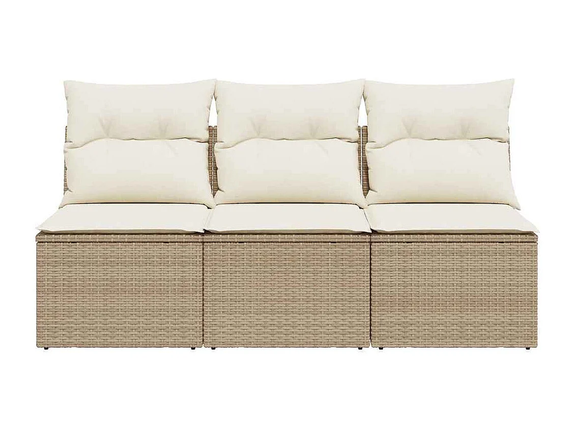 Divano da Giardino con Cuscini a 3 Posti Beige in Polyrattan