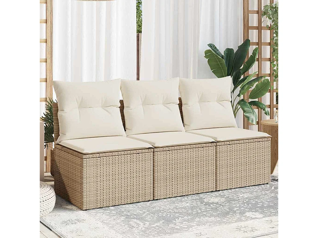 Divano da Giardino con Cuscini a 3 Posti Beige in Polyrattan