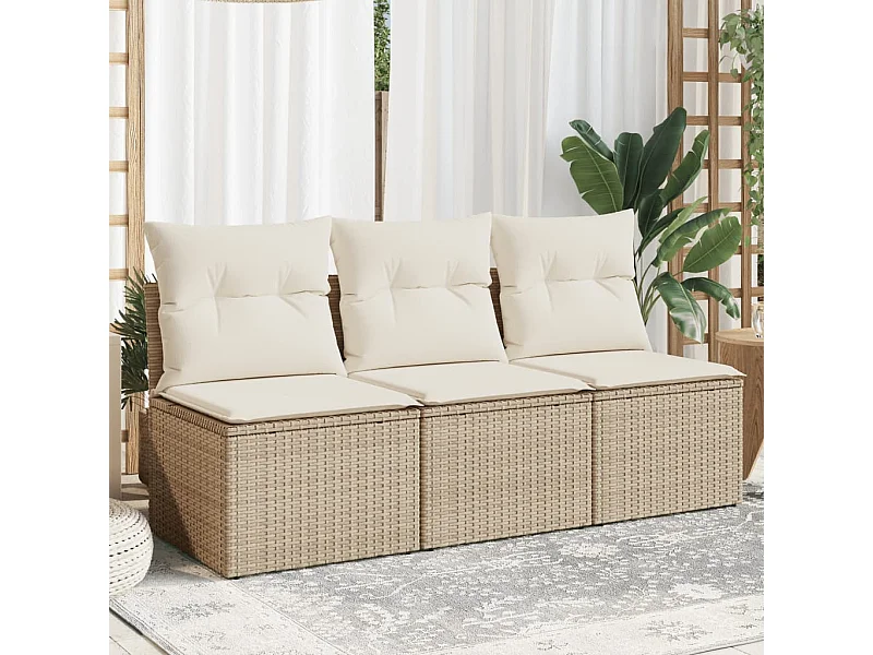 Divano da Giardino con Cuscini a 3 Posti Beige in Polyrattan