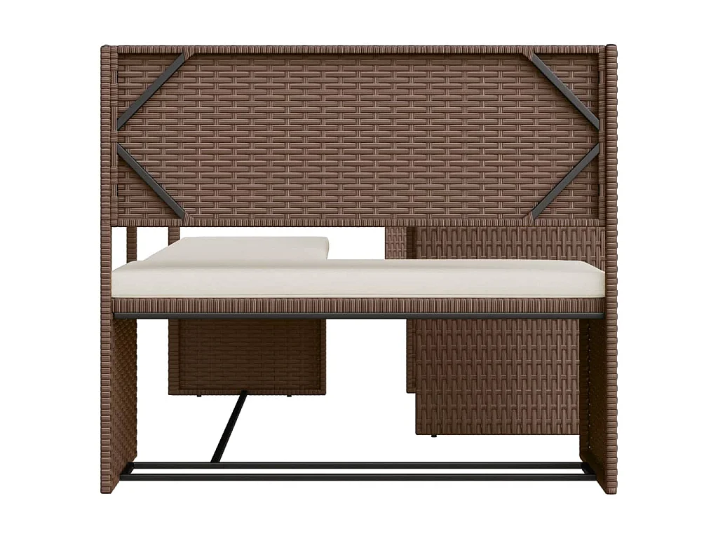 Divano da Giardino con Tavolo e Cuscini a L Marrone Polyrattan