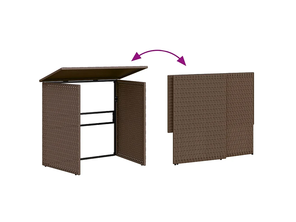 Divano da Giardino con Tavolo e Cuscini a L Marrone Polyrattan