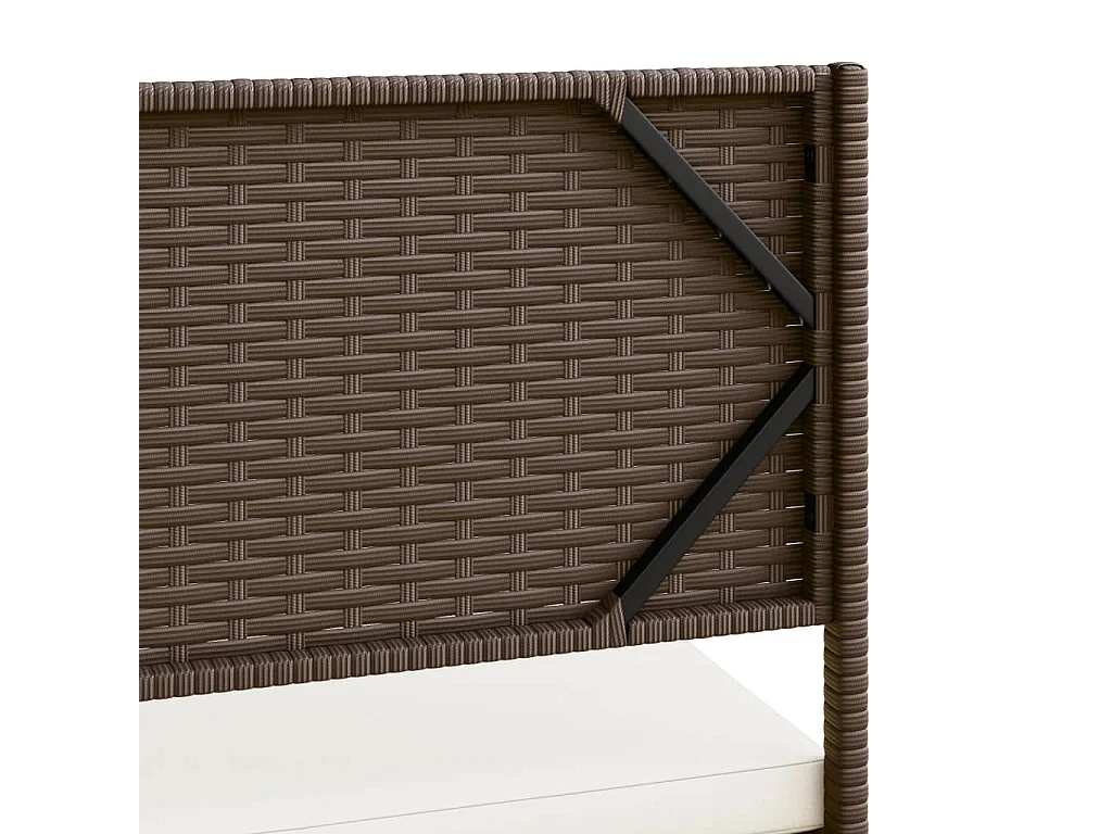Divano da Giardino con Tavolo e Cuscini a L Marrone Polyrattan