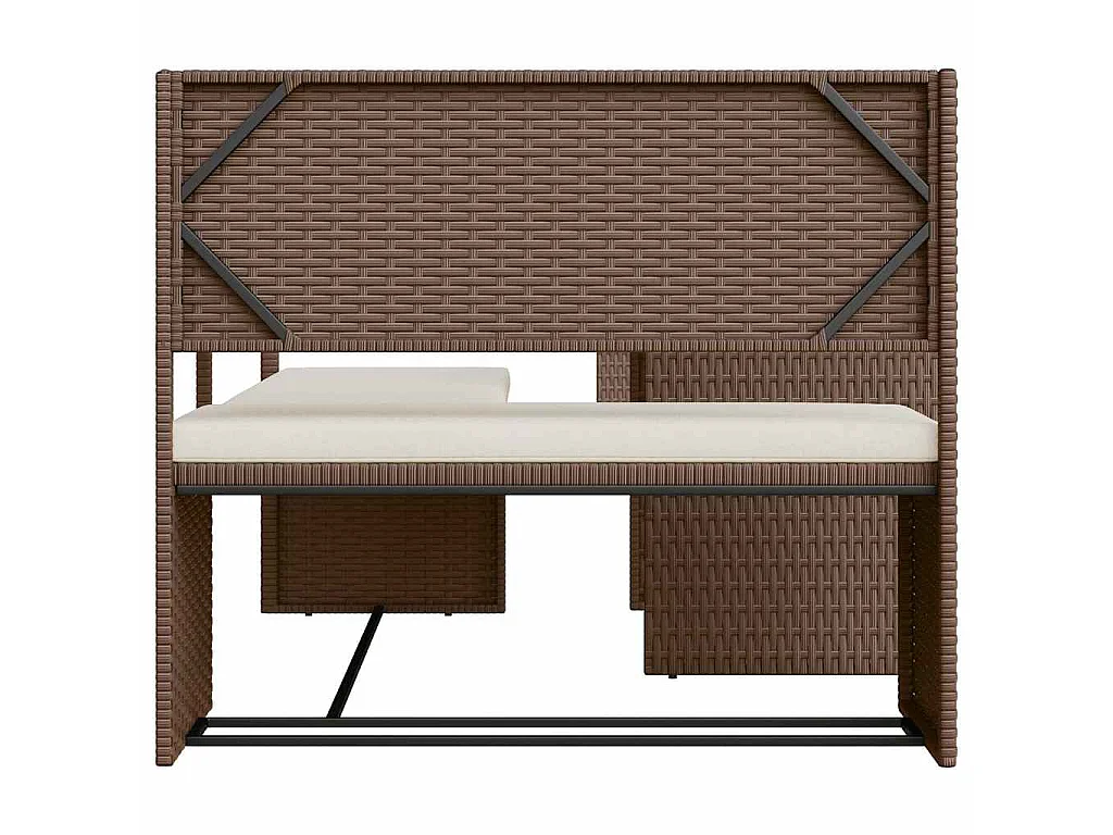 Tuinbank met tafel en kussens L-vormig poly rattan bruin