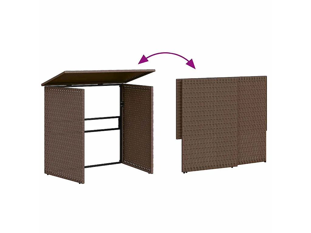 Tuinbank met tafel en kussens L-vormig poly rattan bruin