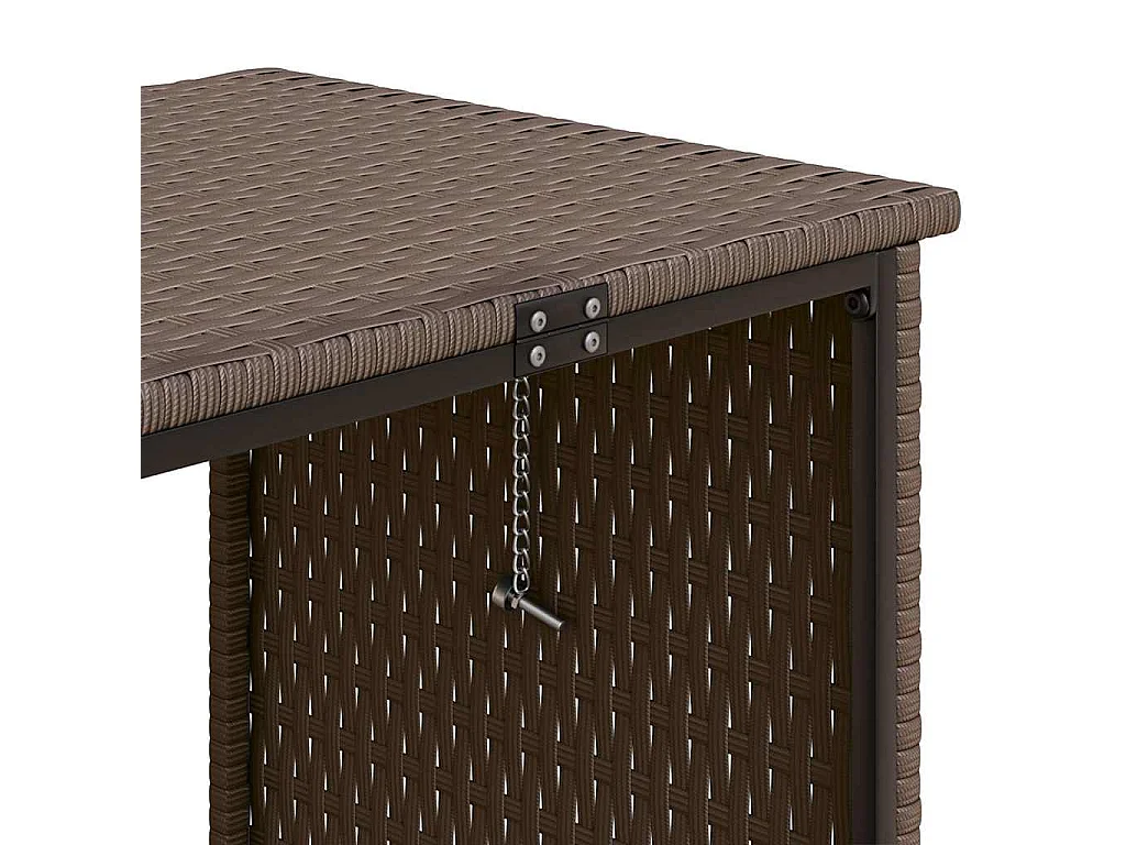 Tuinbank met tafel en kussens L-vormig poly rattan bruin